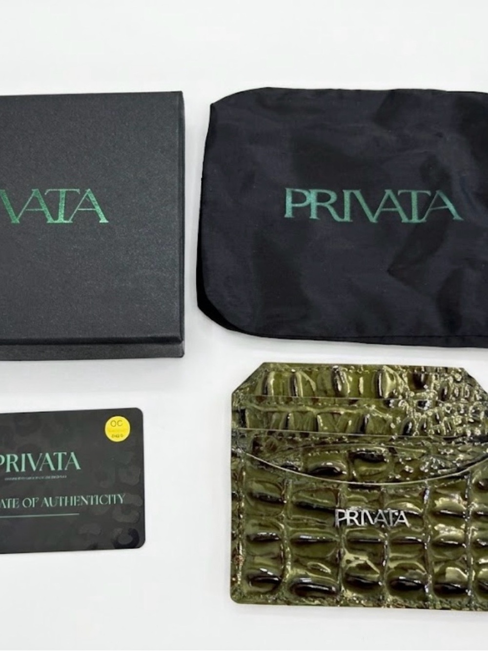 Privata Olive Green Croc-Embossed Card Holder